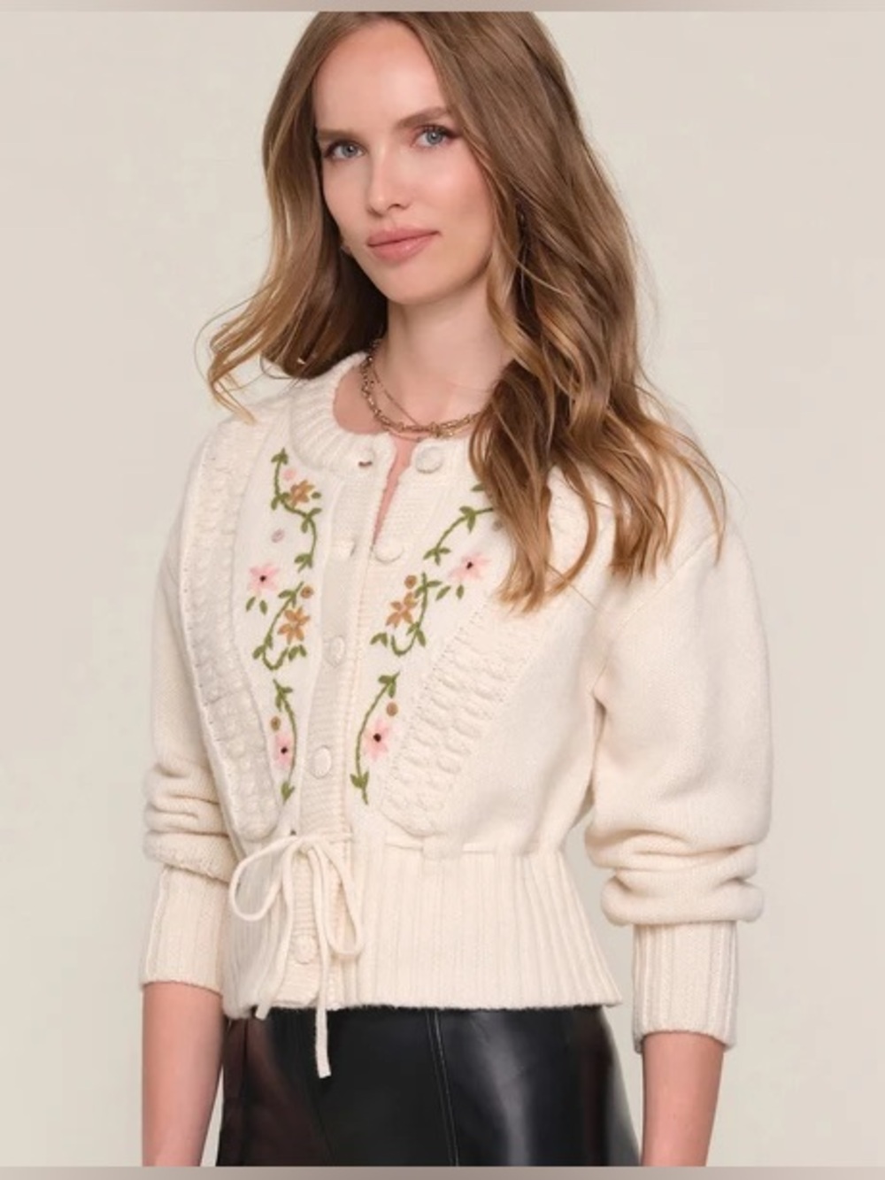 HEARTLOOM Ivory Vivian Cardi Cardigan Sweater Wool Knit Floral Size Small